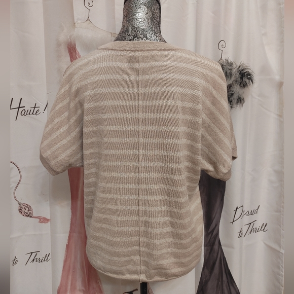 Ann Taylor Loft XS V-Neck Striped Metallic Short Sleeve Sweater - Picture 2 of 5